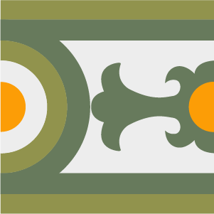 Decorative border tile Gaelia Cenefa with circles and medallions, bands and lines